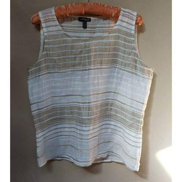 Conrad C Collection Womens Striped Scoop Neck Tank Top Size 4 White Sleeveless - Picture 1 of 5